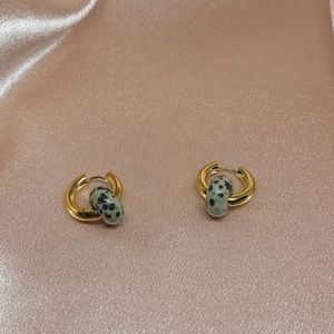 Small Gold Hoops with Gray Stone